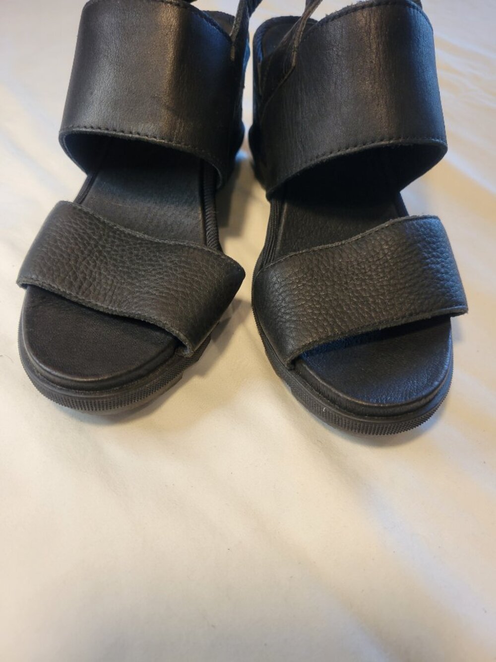 Sorel Black Leather Wedge Sandals Ankle Strap Platform Women's Size 7 - Picture 2 of 9
